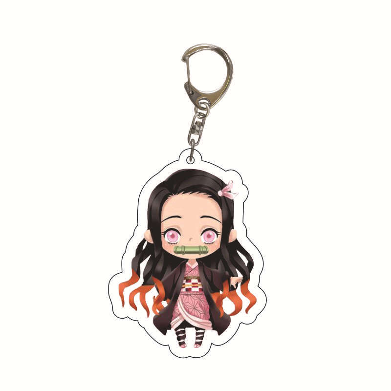 Acrylic Anime Keychain Kamado Tanjiro Nezuko Agatsuma Zenitsu Student Bag Charm Pendant Cosplay Accessories Gift