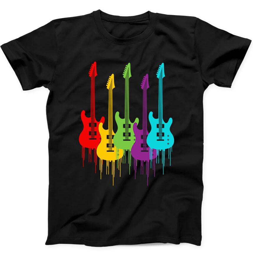 Colourful Guitars Music Rainbow Funny Best Seller Gift Tee Black T Shirt 55