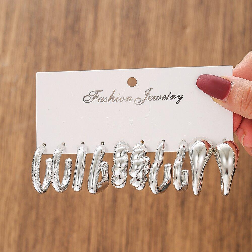 New exaggerated acrylic earrings, plain hoop, round electroplated stud earring set, niche and sophisticated accessories for women