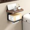 Wall Storage Rack Strong Load-Bearing Wall-Mounted Organizer with Rounded Paper Outlet Smooth Pull-Out Multifunctional Wood Metal Bathroom Shelf
