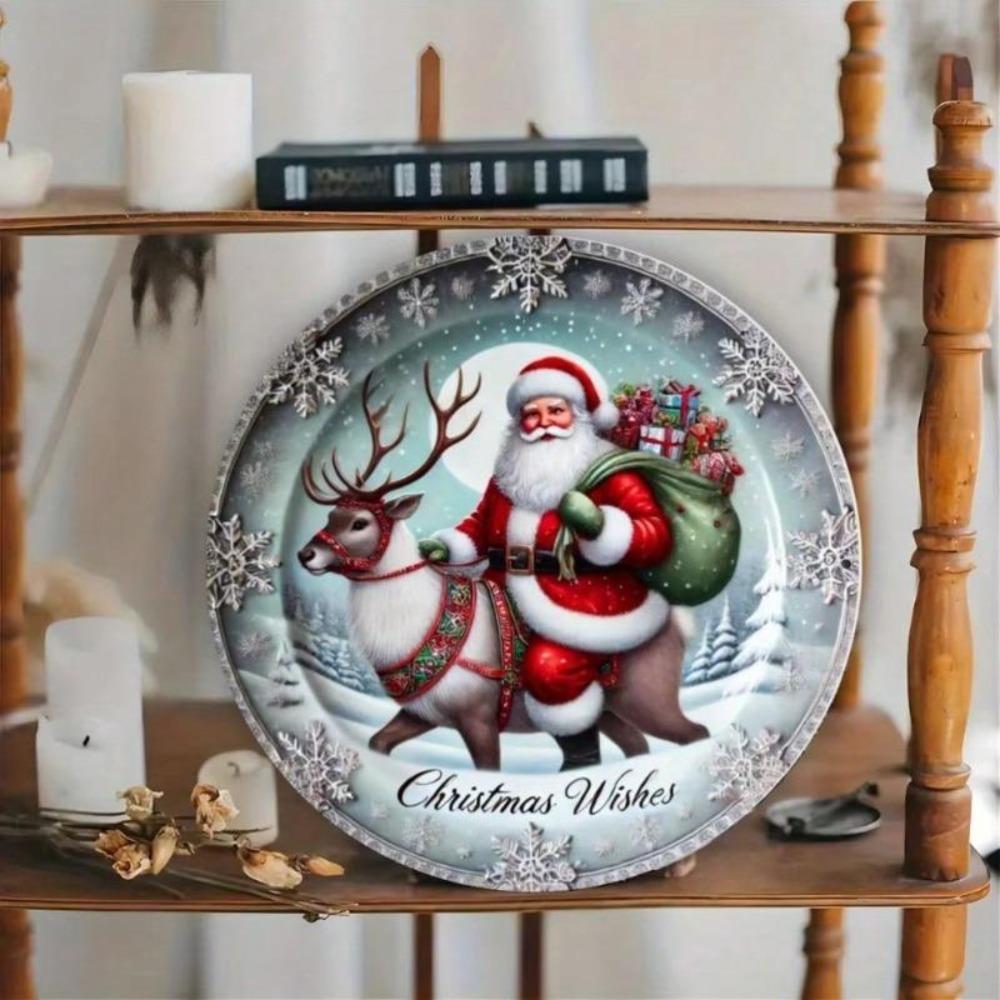 Christmas Metal Sign Santa Claus Sleigh Reindeer Gift Bag Home Party Decor