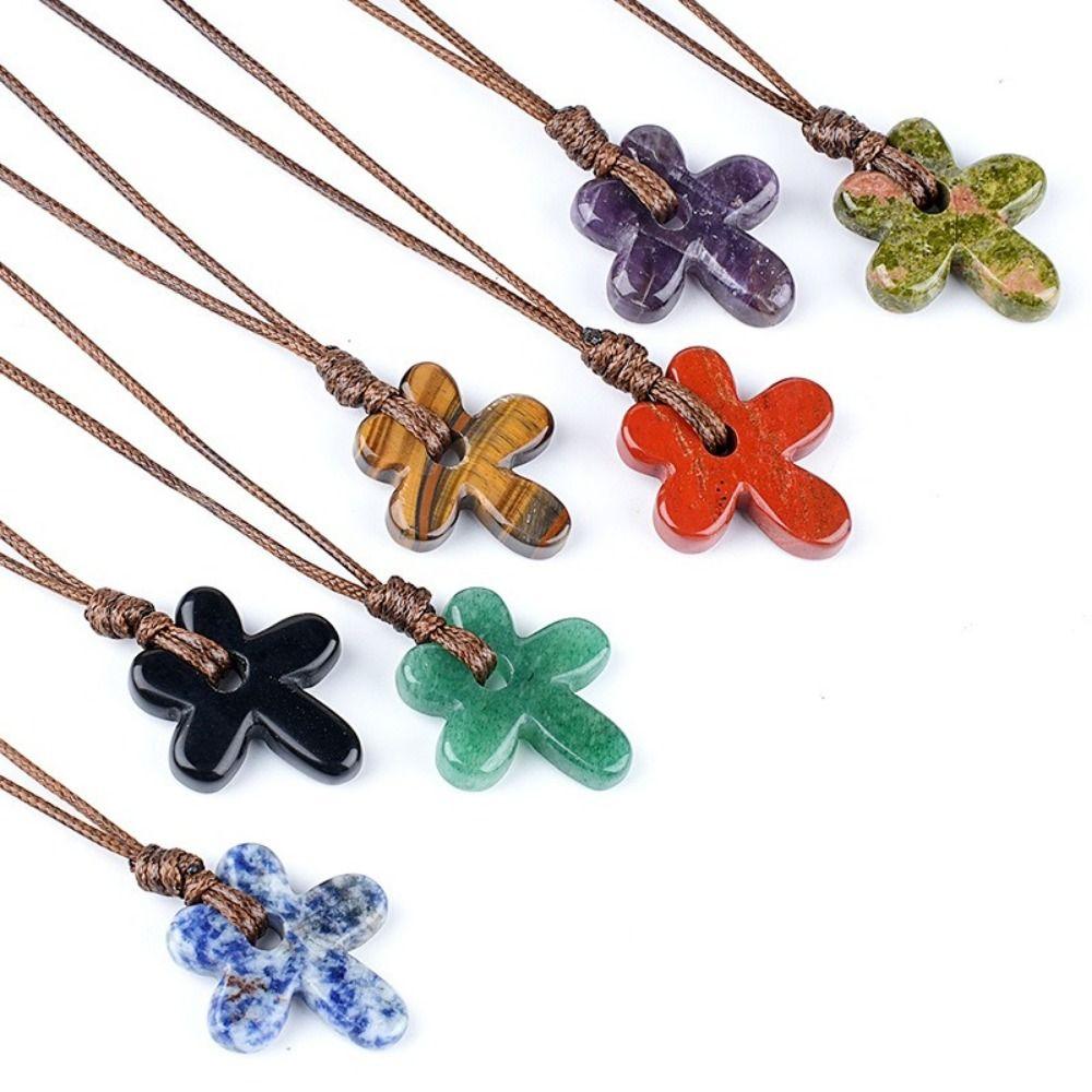Semi-Precious Agates/Amethyst Necklace Five-Petal Pendant Necklace  Birthday Gifts