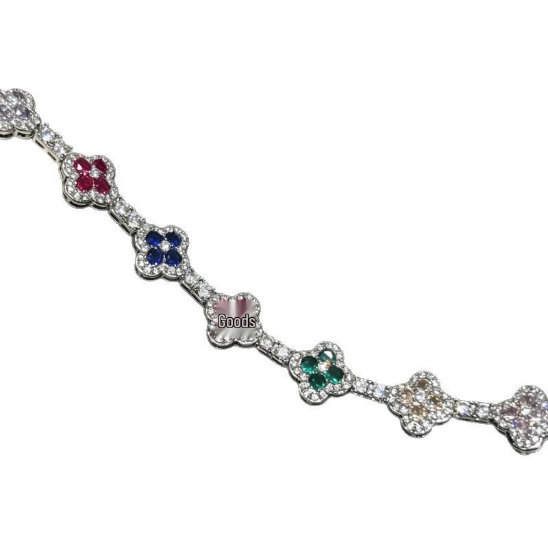 Bracelet Quadrifoglio Diamant Zircon Multicolore Rétro - Bracelet Ajustable pour Femme Luxe Léger