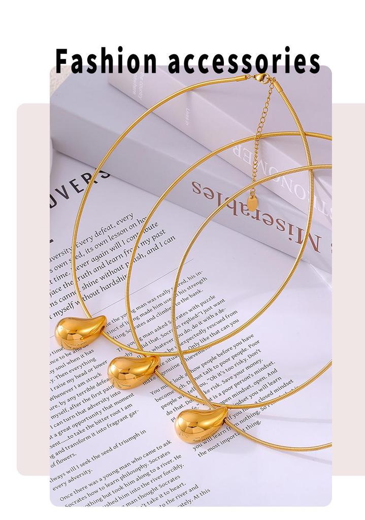Trendy Gold Water Drop Pendant Necklace - 18K Gold Plated Stainless Steel, Unique Niche Design