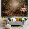 Dark Romantic Floral Garden Backdrop, Vintage Oil Painting Style Flower Arch Background Cloth for Wedding, Engagement, Creative Photography