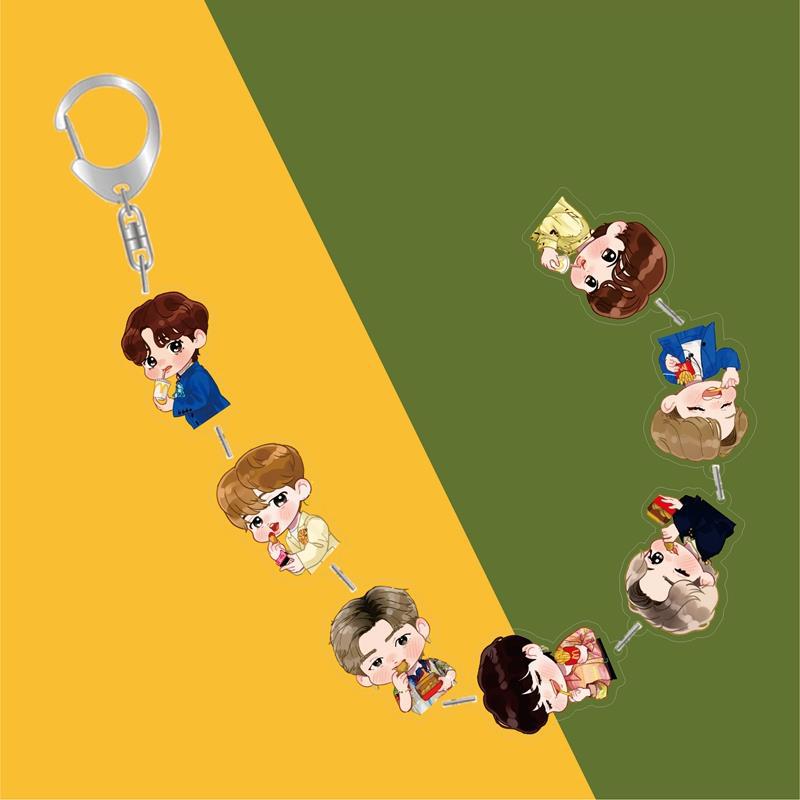 BTS Cute Cartoon Acrylic Chain Keychain, Bangtan Boys Multi-Figure Beaded Charm, Kpop ARMY Fans Bag Accessory