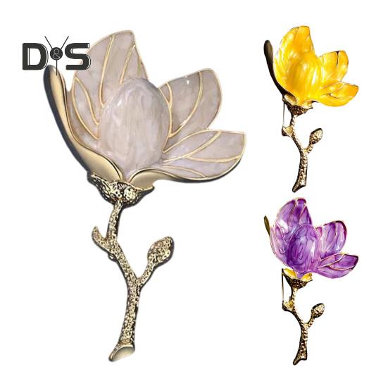 Magnolia Flower Brooch for Women Enamel Alloy Flower Lapel Pin for Jackets Dresses Coats Hats Accessories