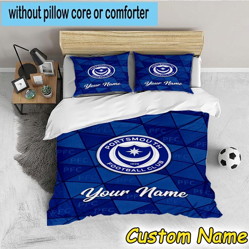 Custom Name Portsmouth Football Club Bedding Set 3PCS Duvet Cover Closure Includes 1 Duvet Cover & 2 Pillowcases for All Seasons Bedroom Decor