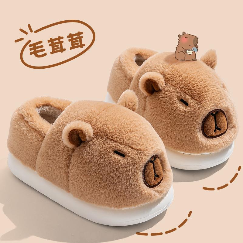 Thickened Bag Heel Cotton Slippers Women's Autumn and Winter Cute Kapibara Non-slip Warm Cotton Shoes