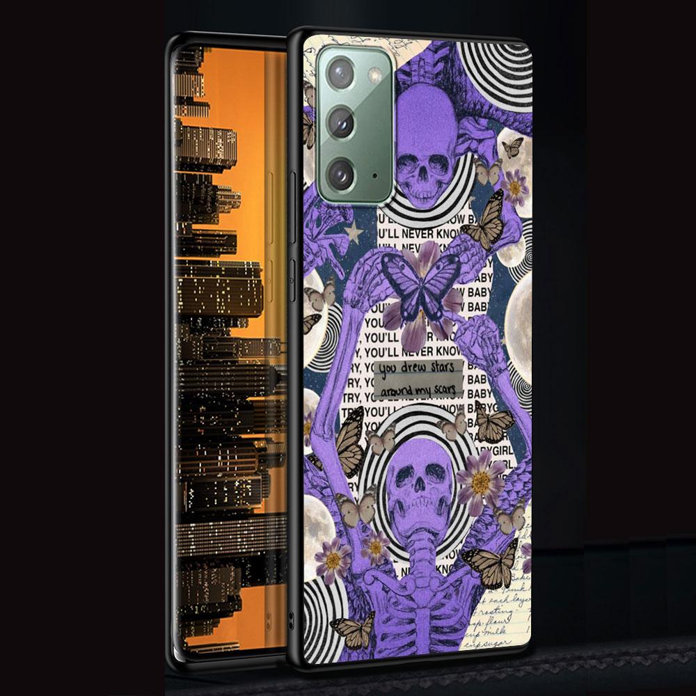 Retro Skull Butterfly Case for Samsung Galaxy Note 20 Ultra 10 Lite 9 8 A53 A52 S23 S22 S21 S20 Plus Silicone Black Phone Cover