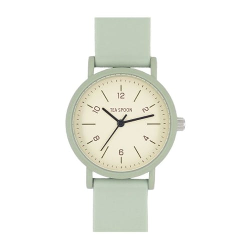 Tea Spoon Women's Round Rubber Strap Watch N04721A-1 GR Green