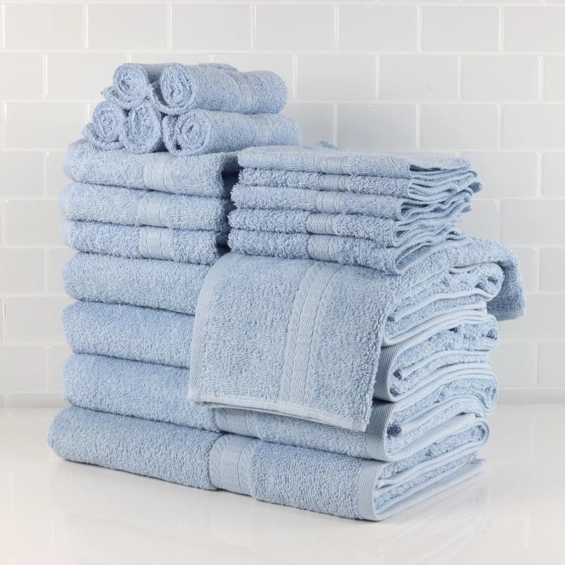 18-Piece 100% Cotton Towel Set, 4 Bath Towels, 4 Hand Towels, and 10 Face Towels, Soft and Super Absorbent