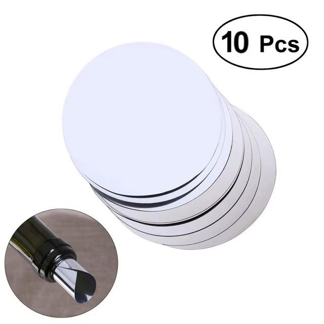 10Pcs Aluminum Foil Wine Pourer Film Flexible Drip Stop Pour Spouts Disk Round Leak-proof PET Pour Spouts Disk Drop Stopper