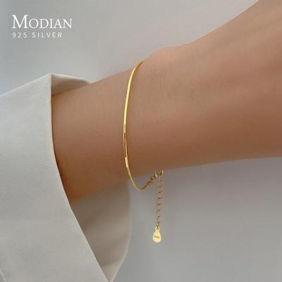 Modian Classic Basic  Sterling Color Stylish Stylish Sleek Minimalist Gold Color Color Snake Chain Women Wrist Bracelet Link Chain Bangle