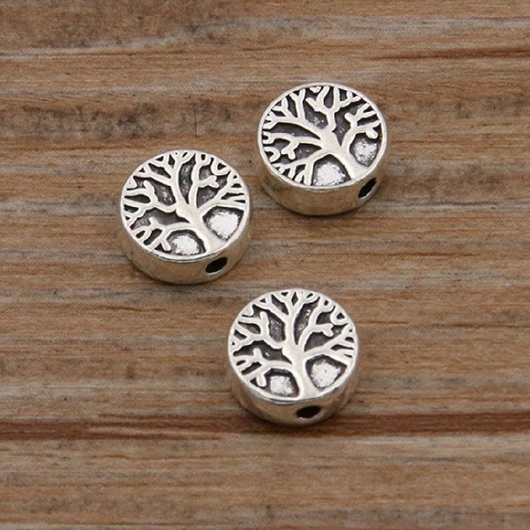 100 Pcs Silver Plated Life Tree Beads Sturdy Alloy Charm with Big Hole for Jewelry and European Bracelets Making