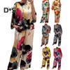 2 Pcs/Set Women Top Pants Set Bright Color Floral Print Three Quarter Bat Sleeves O Neck T-shirt Wide Leg Deep Crotch Elastic Waist Loose Casual
