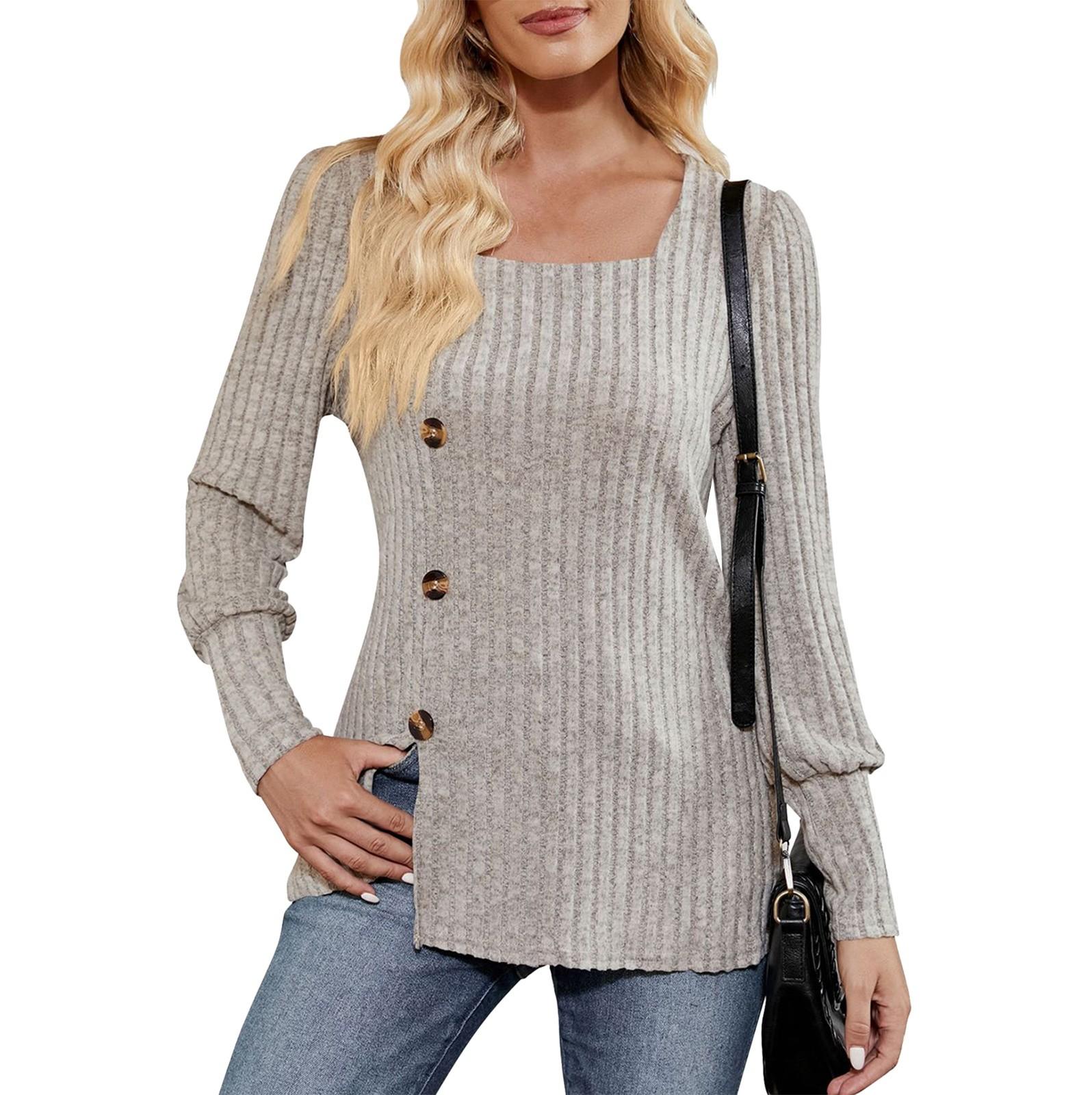 

Женская зимняя футболка-свитер с квадратным вырезом и длинными рукавами XL бежевый