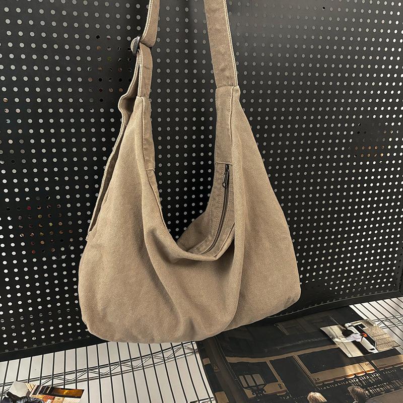 Crossbody Bag Women's Retro Large-capacity Trendy Simple Tote Bag Casual Lazy Wind Shoulder Canvas Bag