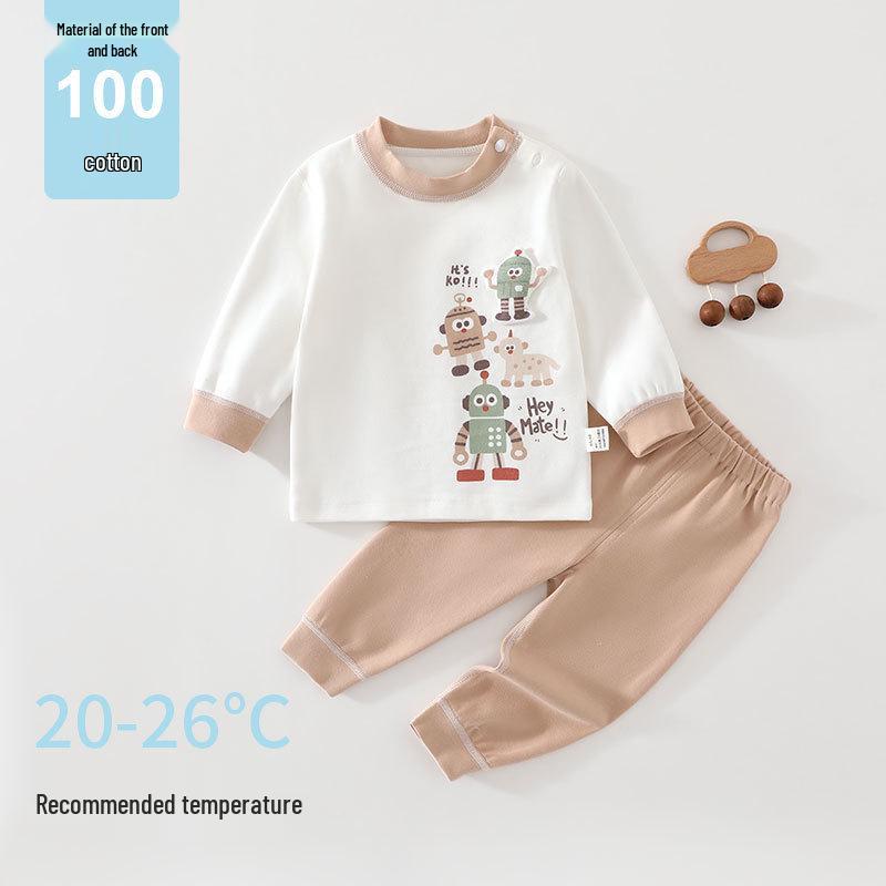 Autumn Baby Long-Sleeve Top & Pants Set: Pure Cotton Children's Pajamas with Belly Protection