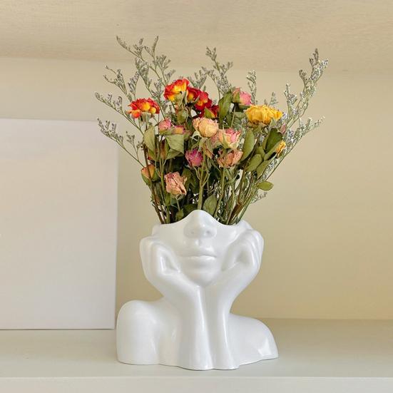 Abstract Face Shape Flower Pot Colorful Decorative Vase Ornament Hand-Painted Design Plant Pot Indoor