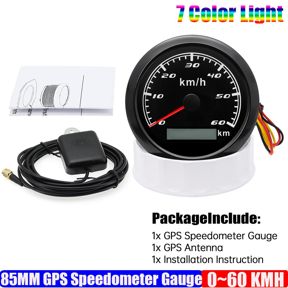 Auto KFZ Marine Boot 85mm GPS Tachometer Anzeige mit GPS Antenne 7 Farben Hintergrundbeleuchtung Geschwindigkeitsmesser 30KMH,60KMH,120KMH,200KMH,300KMH