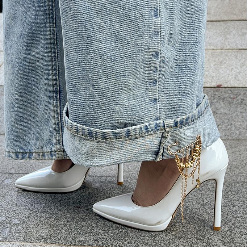 Creative Beaded Heart Shaped Tassel Metal Brooches Adjusting The Pant Legs Belt Safety Pin Versatile Clothing Decor