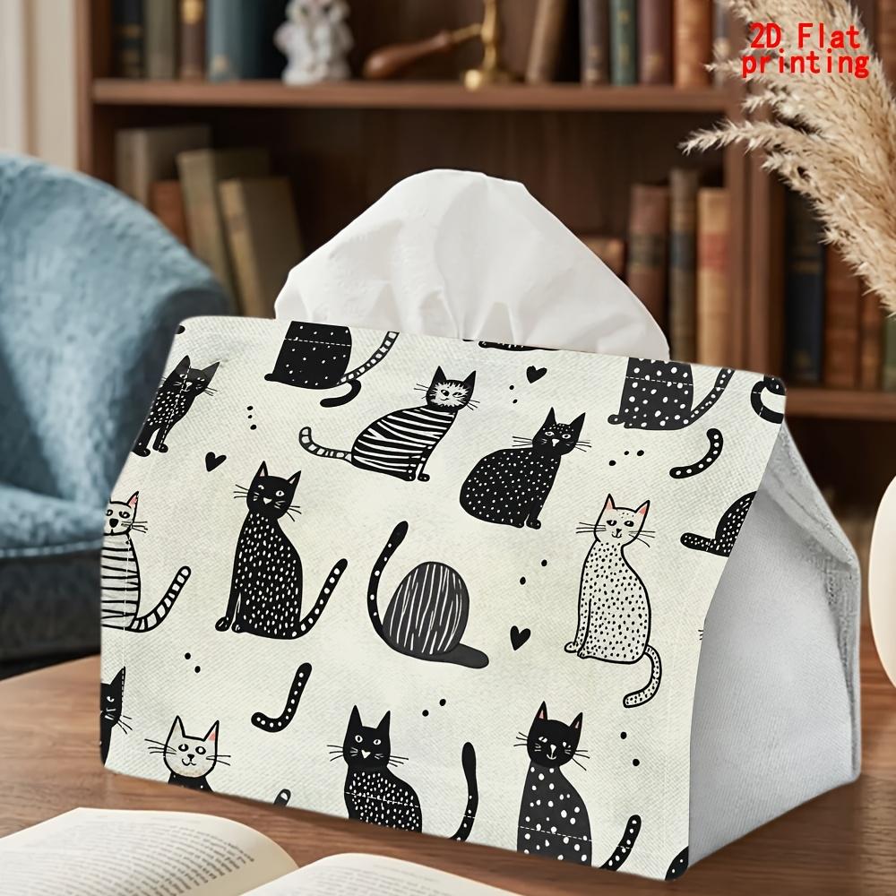 2D Flat 1pc, Tissue Box. Black And White Cat Pattern Napkin Dispenser, Reusable, Daily Desktop Tissue Organizer, Suitable for Kitchen Living Room Bedr