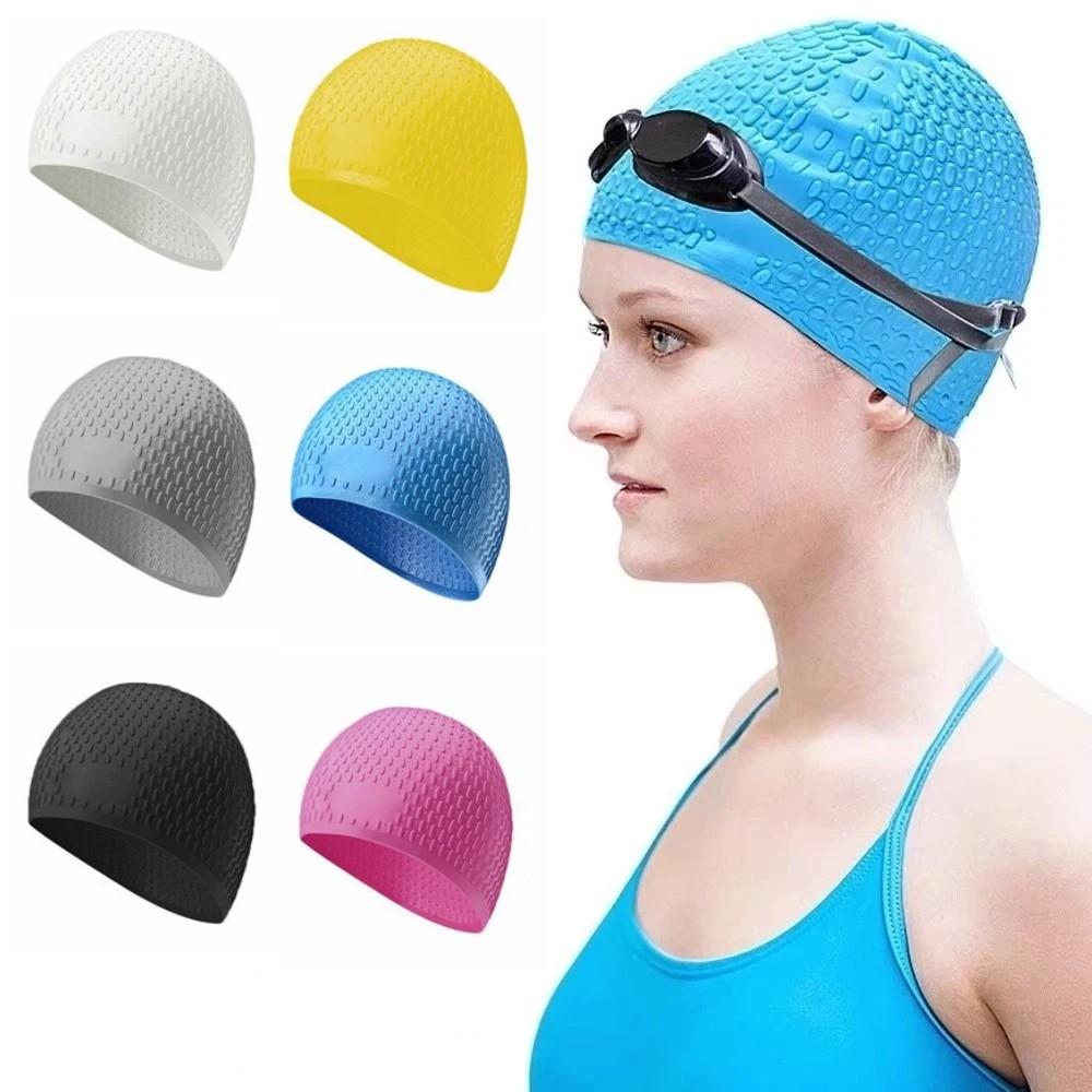 High Elasticity Silicone Swimming Cap Solid Color Swim Head Hood Diving Hat  Swimming Pool