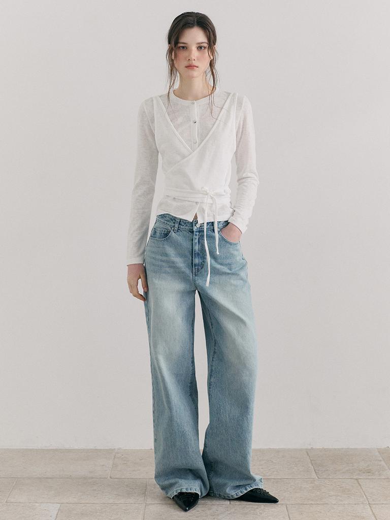 ETMON Wrap Cardigan T-Shirt, White