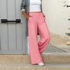 Ladies Solid Color Cotton Linen Elastic Waist Loose Wide Leg Pants Casual Pants
