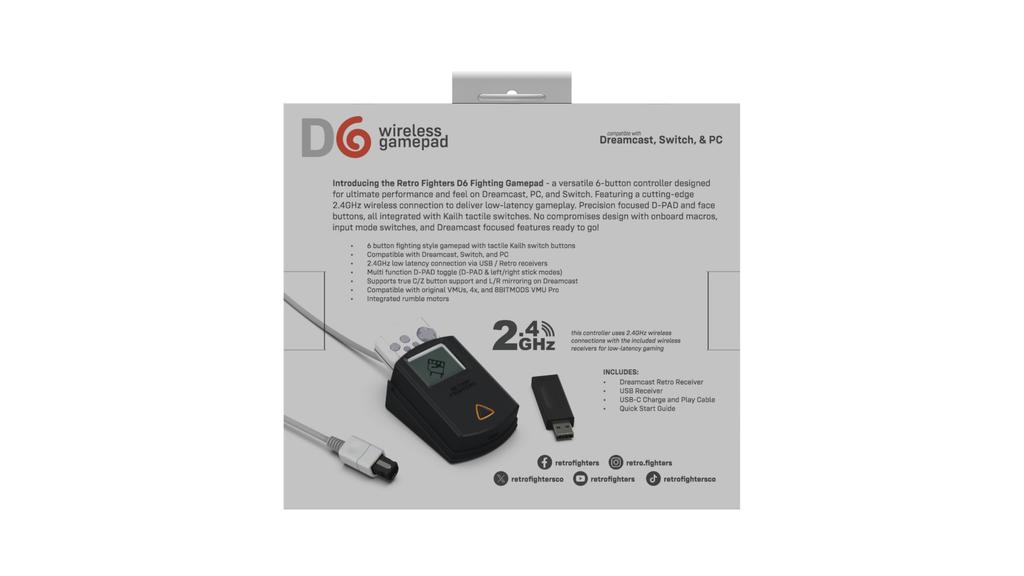 Retro Fighters D6 Wireless Controller Fighting Game Specifications Multifunctional Gamepad Usable with 2 and PC [Black] Dreamcast™ Compatible,