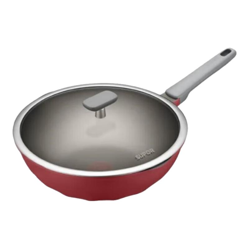 SUPOR Red Dot 30CM Non-stick Titanium Wok with Lid