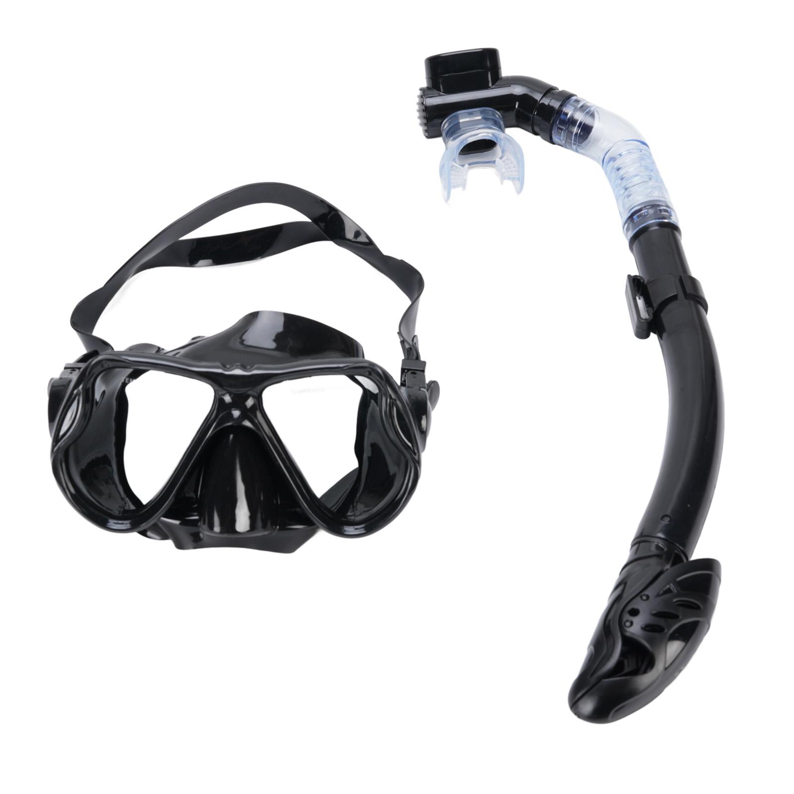

Adult Snorkel Set Wide View High Definition Tempered Glass Lens Diving Goggles and Full Dry Snorkel Black