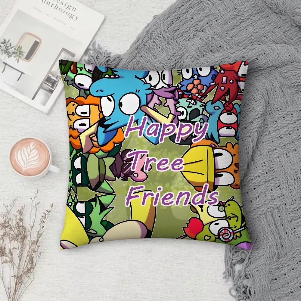 Happy Tree Friends Canvas Pillow Case Square Double-Sided Printing Short Plush Sofa Cushion Cover Bedside Pillow