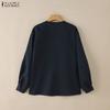 ZANZEA Women Casual Round Neck Solid Color Long Sleeve Blouse