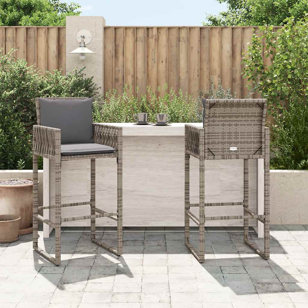 Garden Bar Stool with Cushions 2 pcs Grey Poly Rattan