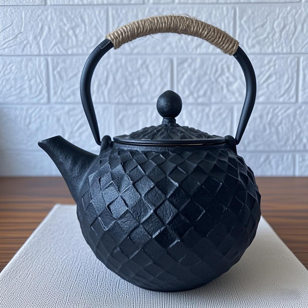 HwaGui Nambu Ironware Iron Kettle, Teapot, Stylish, IH Compatible, Iron Supplement, Iron Kettle, Teapot with Whisk for Scattered Tea, 1000ml (Diamond)