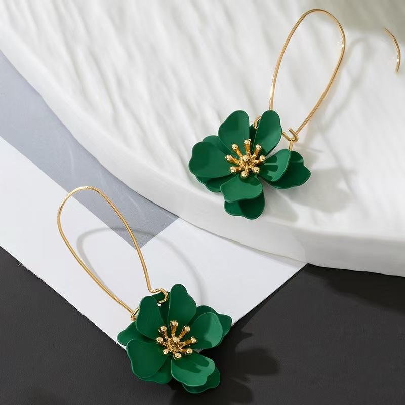 Artistic Retro Exquisite Flower Dangle Earrings for Women Ladies Pastoral Style Alloy Printed Drop Earrings Jewelry Accessories