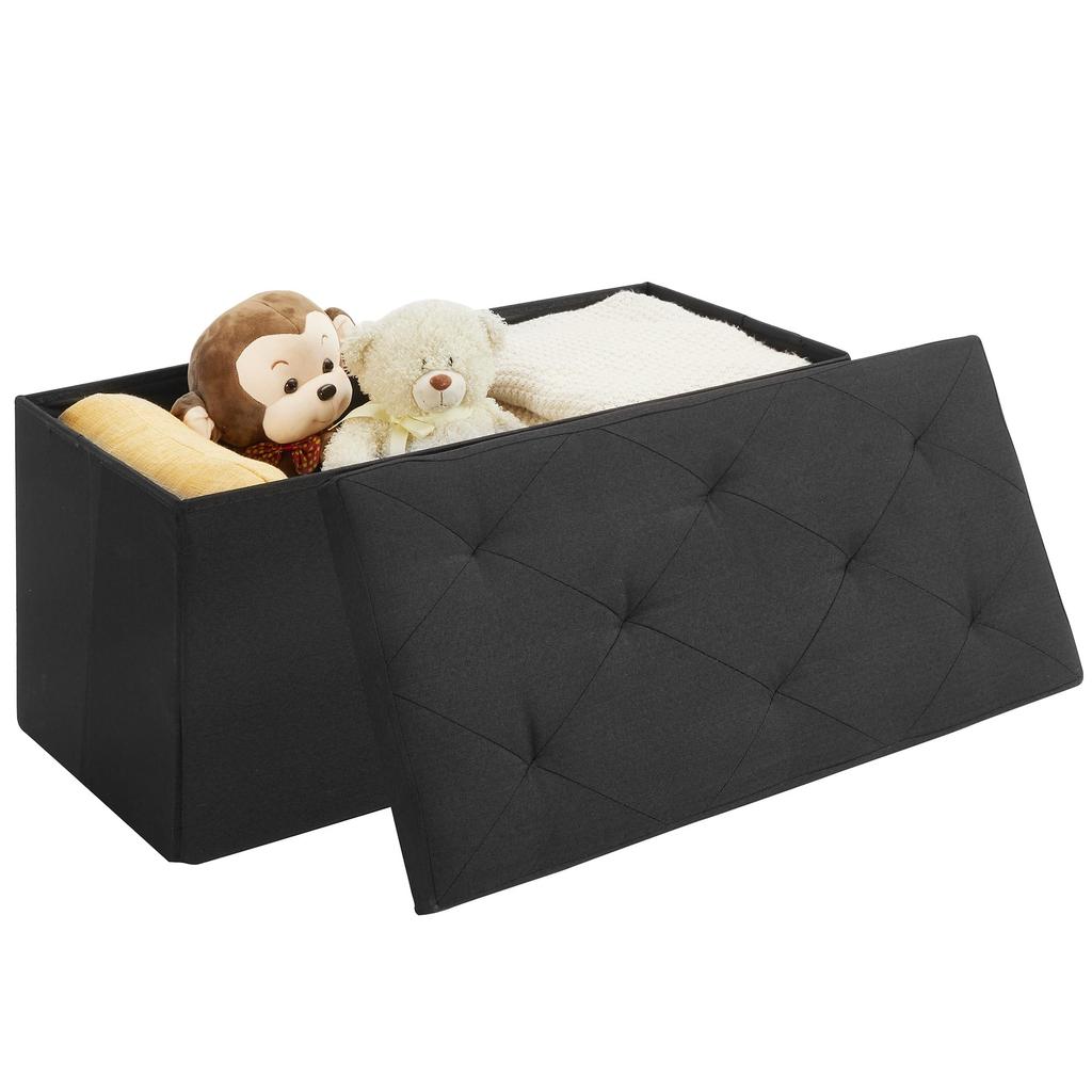 VECELO Storage Stool Ottoman Storage Bench Storage Box 76cm X 38cm X 38cm 100kg Weight Capacity Linen Foldable Multifunctional Step Stool Footrest Toy