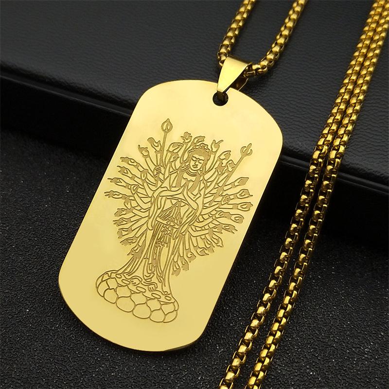 Thousand-hand Bodhisattva Pendant Necklace for Women Men Stainless Steel Gold Color Chinese Buddhism Chain Jewelry NZZZ792S02
