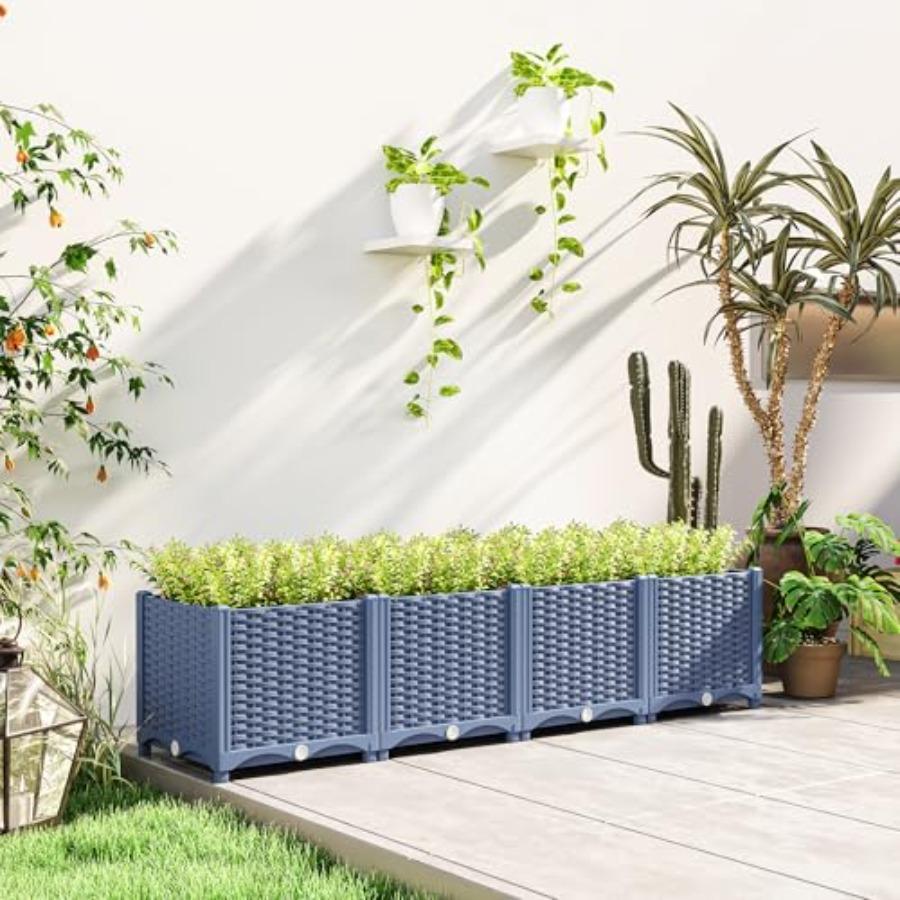 5 x 1 x 1 ft Raised Garden Bed Indoor Outdoor Plastic Planter Box with Drainage Holes Drain Plugs and Water Reservoirs for Vege