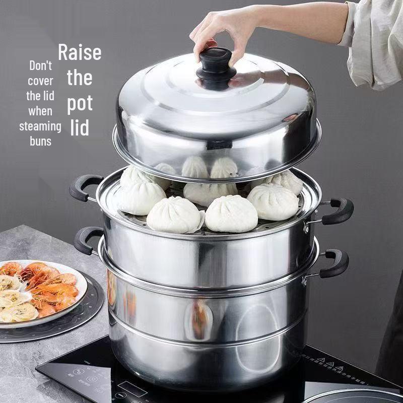 Thickened Stainless Steel Multi-layer Steamer Pot for Household Use - Suitable for Induction & Gas Stoves