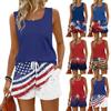Women Summer Casual Two Piece Set Sleeveless Tank Top Square Neck and Shorts with Pockets Lightweight Lounge Wear