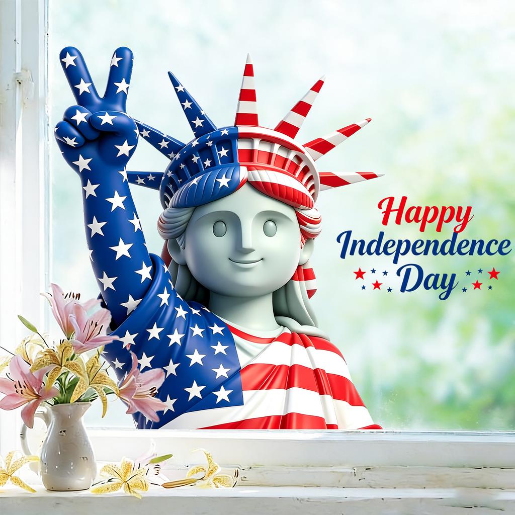 Statue of Liberty Static Window Cling Decoration for Kitchen Living Room Balcony Glass Independence Day Theme