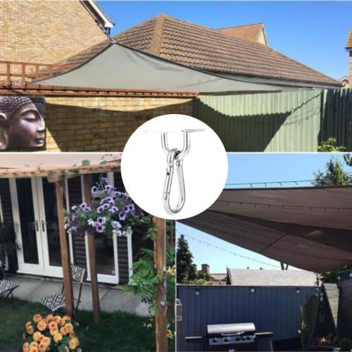 KALOLINNA Eye Plates, Ceiling Hooks, Wall Hooks, Stainless Steel Pad Eyes, 304 Stainless Steel Carabiners, Rectangular Eye Plates, Set of 4, Silver, C