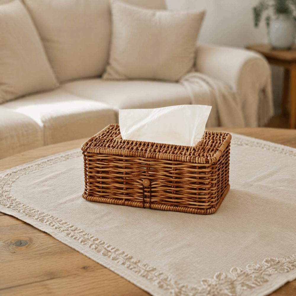 Plastic Imitation Rattan Tissue Box Rustic Napkin Holder Simple Tissue Dispenser  Coffee Table