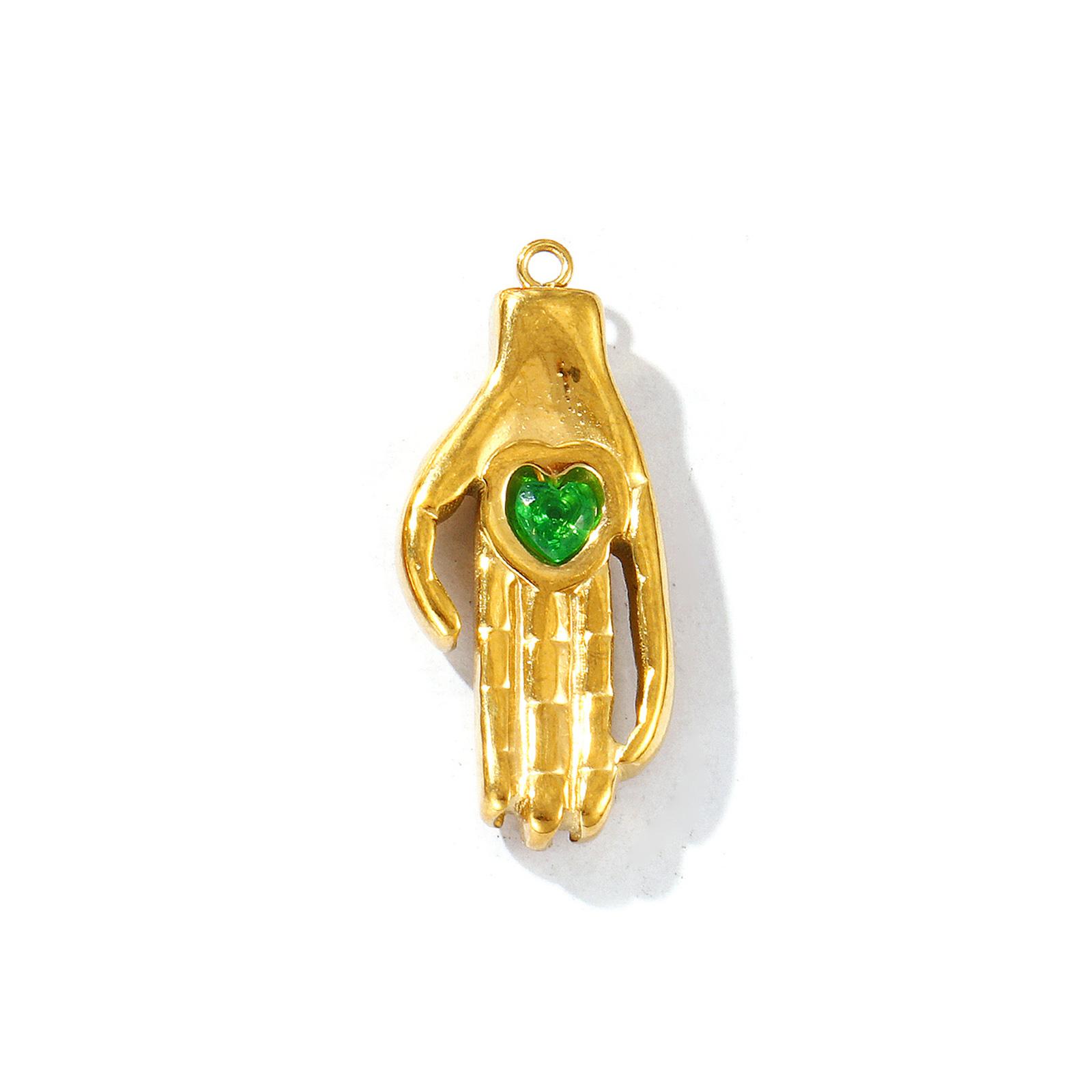 

1 Piece 304 Stainless Steel 18K Gold Plated Natural Stone Rhinestone Palm Shaped Eye Rectangle Pendant For Necklace DIY Making