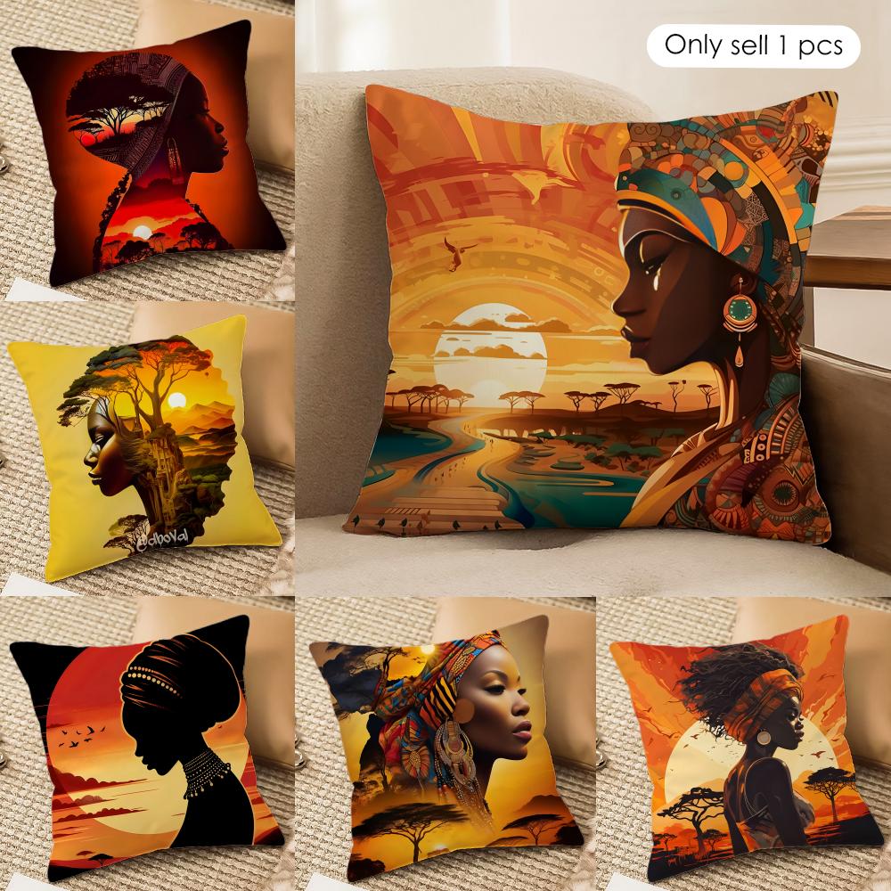 African American Woman Cushion Cover Silky Short Plush Invisible Zipper Dustproof Sofa Pillow Case For Home Decor