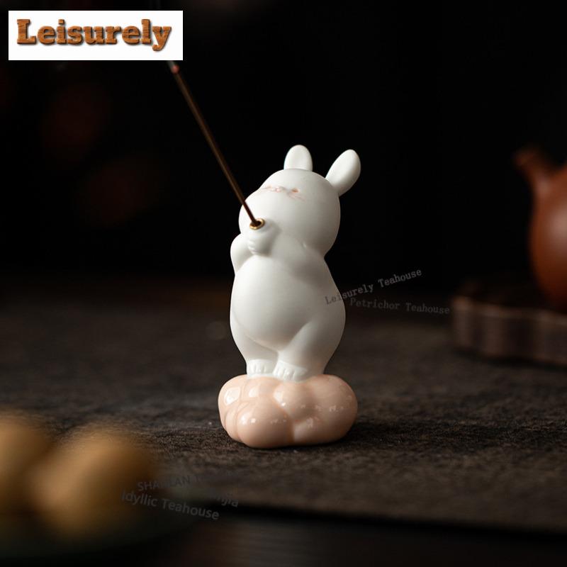 Bean Green Cute Rabbit Incense Holder Water Fountain Decoration Incense Burners Meditation Censer Chinese Tea Set Decoration