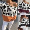 Women’s Pull-Over Knit Top – Leopard Print, Dropped Shoulders, Straight Neckline, Autumn/Winter Sweater, Casual Women’s Wear, Colour-Blocked